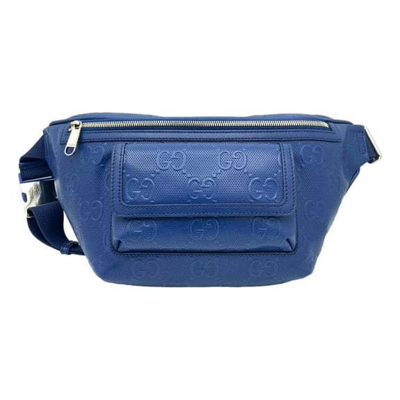 Gucci Women's Calfskin GG Tennis Embossed Pocket Belt Bag, Blue