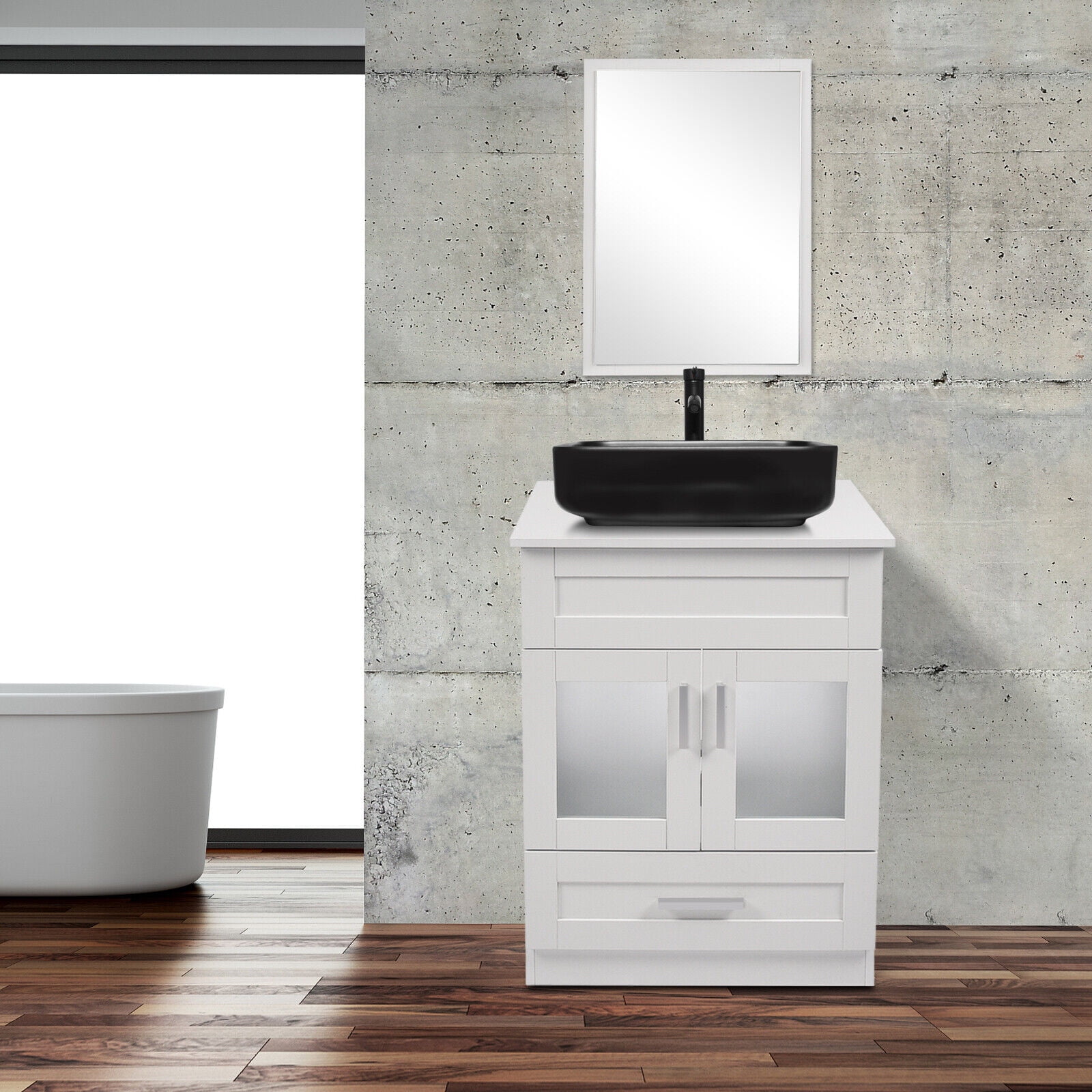 ELECWISH 24" Vanity Bathroom Cabinet with Mirror and Vessel Sink Bowl Faucet Combo Set