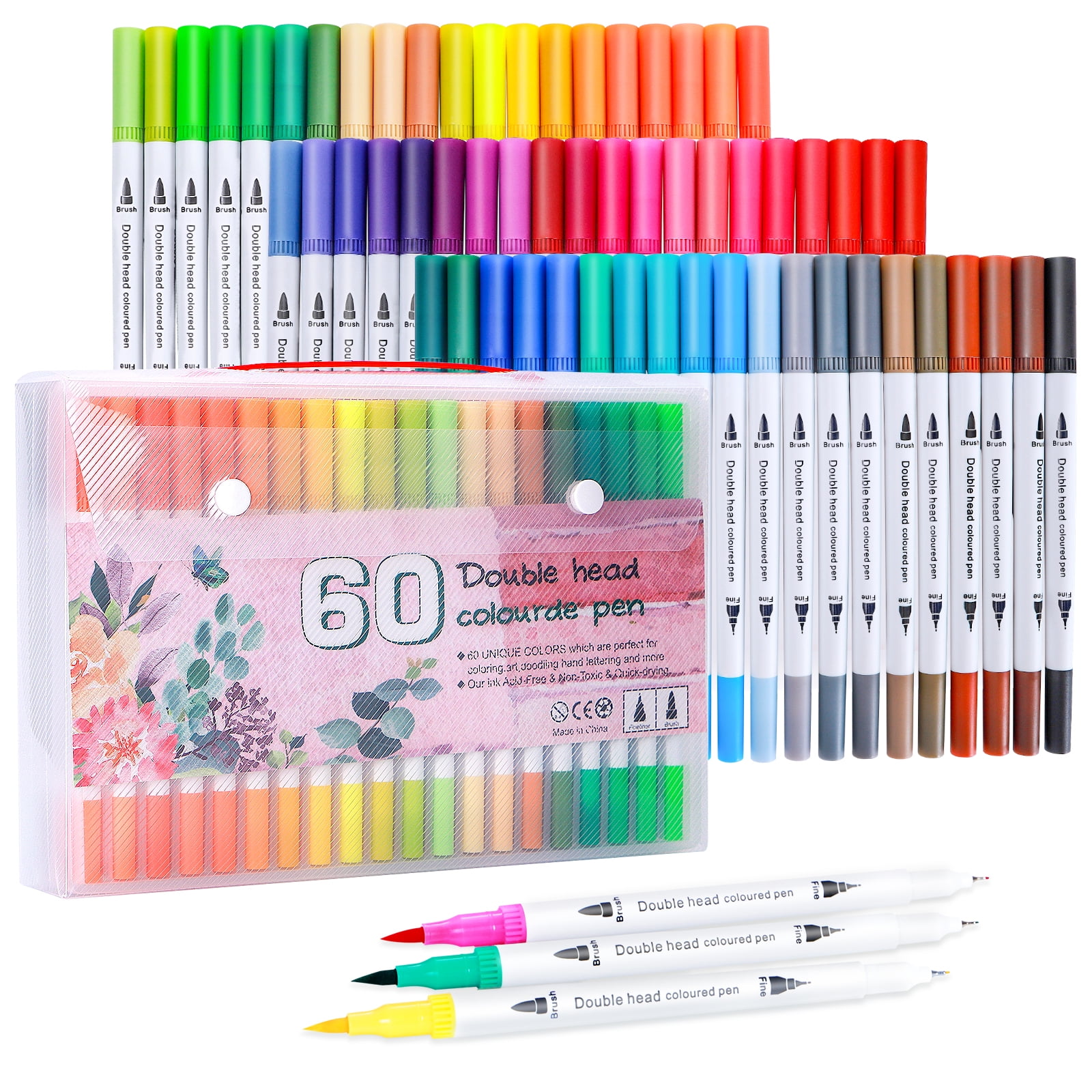 DEETECK Watercolor Brush 60 Colors Dual Brush Tips Marker Fineliner Color Pens and Water Based Marker Calligraphy Drawing  Bullet Journal Maker School Gift