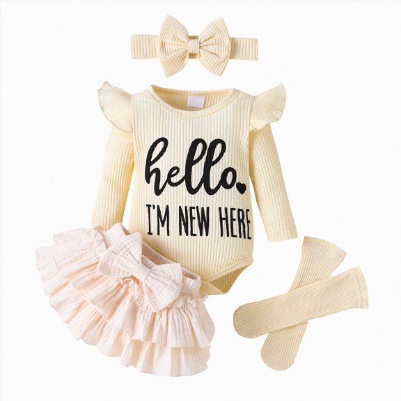 Enyan Newborn Baby Girl Outfit Ruffle Romper Tiered Tutu Dress Shorts Headband Socks Coming Home Clothes Set(Size 1-3 Months)