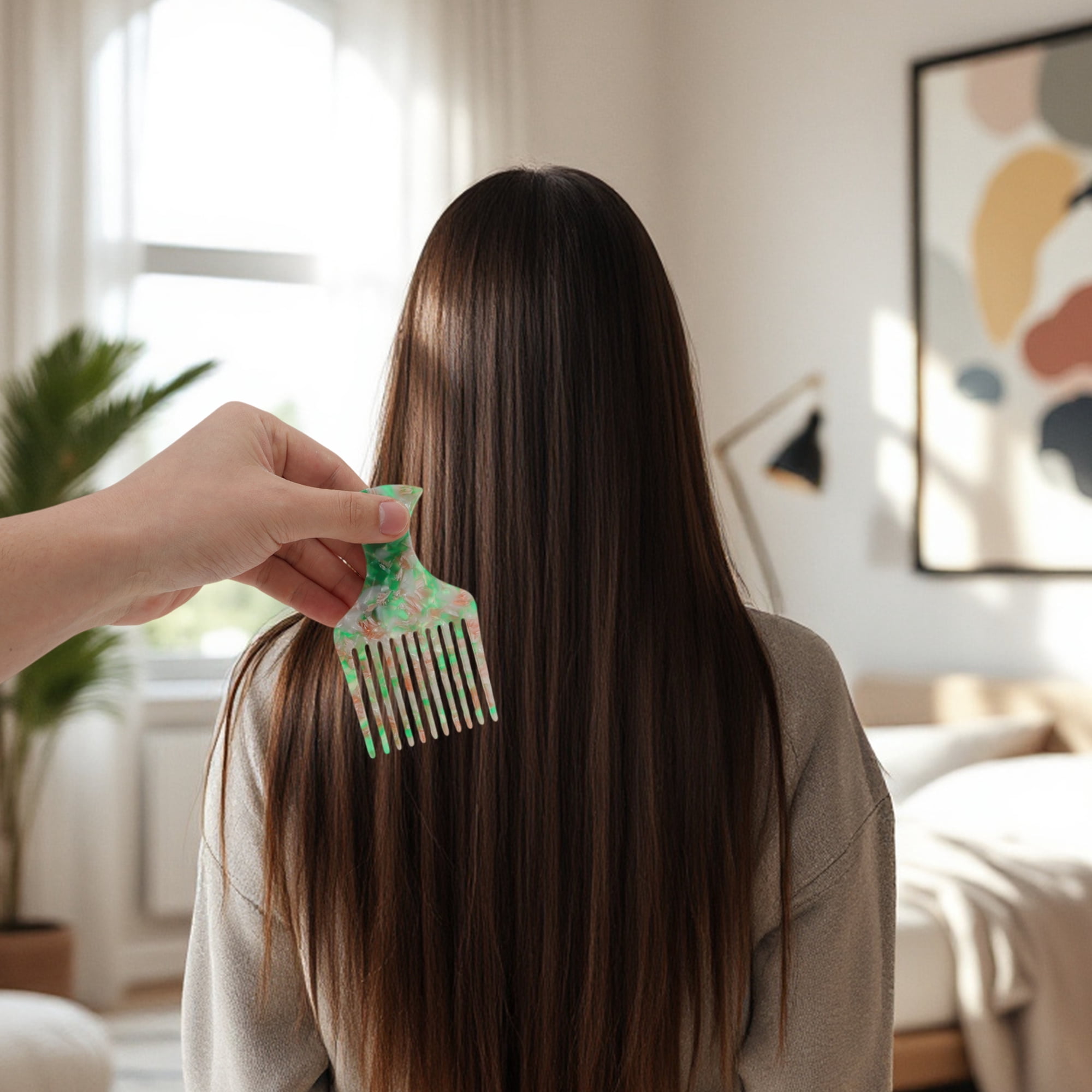 Unique Bargains 1 Pc Flat Handle Marble Hair Insert Comb for All Hair Types Green