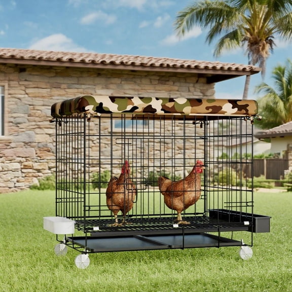 Small Chicken Cage Outside: Wire Small Animal Cage with Wheels & Waterproof Cover for Guinea Pig Rabbit Bunny Ferret Hamster Dog Cat Duck Bird