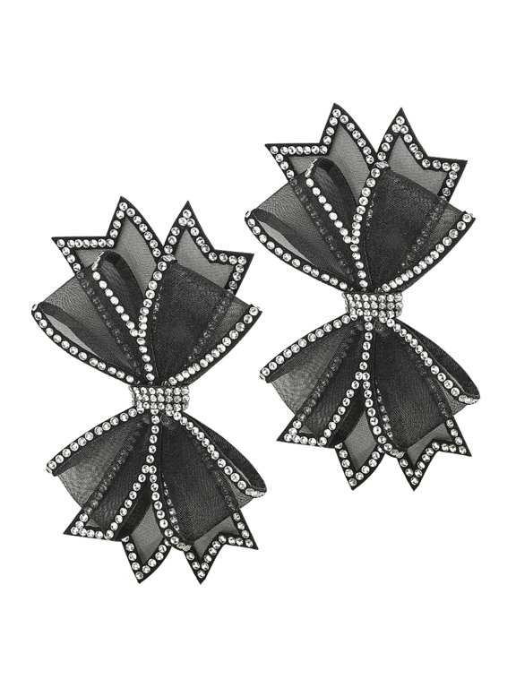 1 Pair Black Bow Shoe Decorations Made of Cloth Mesh Material for Stylish and Versatile Shoe Embellishments