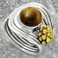 thumbnail image 2 of Two Tone Adjustable Flower - Tiger Eye 925 Sterling Silver Ring s.8 Jewelry SDR150919, 2 of 5