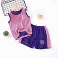 thumbnail image 4 of NIEWTR Toddler Sweatsuit Sets 0-24M 2T 3T 4T 5T Toddler Baby Boys Clothes Set Quick Dry Short Sleeve T-Shirt and Shorts Summer 2 PCS Outfit(B-Purple,2-3 Years), 4 of 4