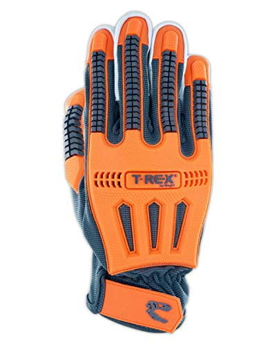 Size 7/S 1 Pair MAGID TRX744S Windstorm Series Impact Gloves Orange/Grey ANSI A4 Cut Resistant Hi-Viz Safety Work Gloves with Cool Mesh Venting