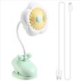 thumbnail image 2 of Ventilador de Clip Recargable por USB con Diseño de Flores, Rotación de 360° y Luces LED para Cochecito o Camping, Color Verde., 2 of 9