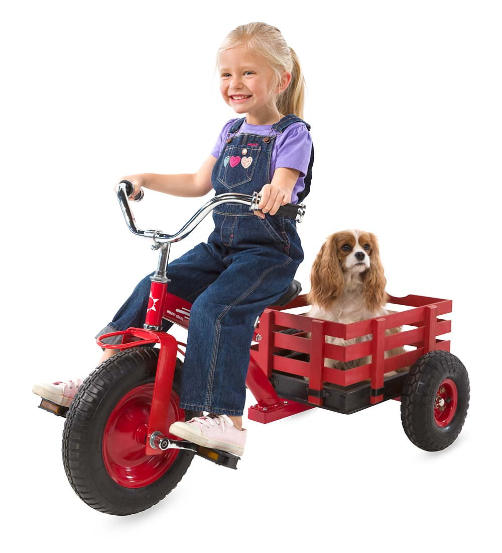 HearthSong Kids Classic Red Metal Tricycle with Attached SlattedWood