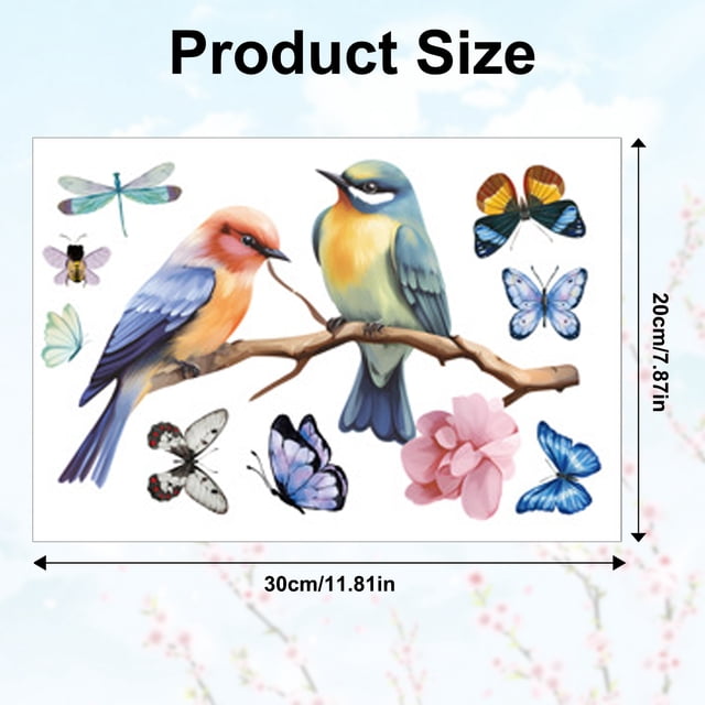 9 pegatinas para ventanas con flores y pájaros, dibujos animados de primavera, pegatinas para decoración de ventanas, película adhesiva para vidrio con rociador de agua sin pegamento,