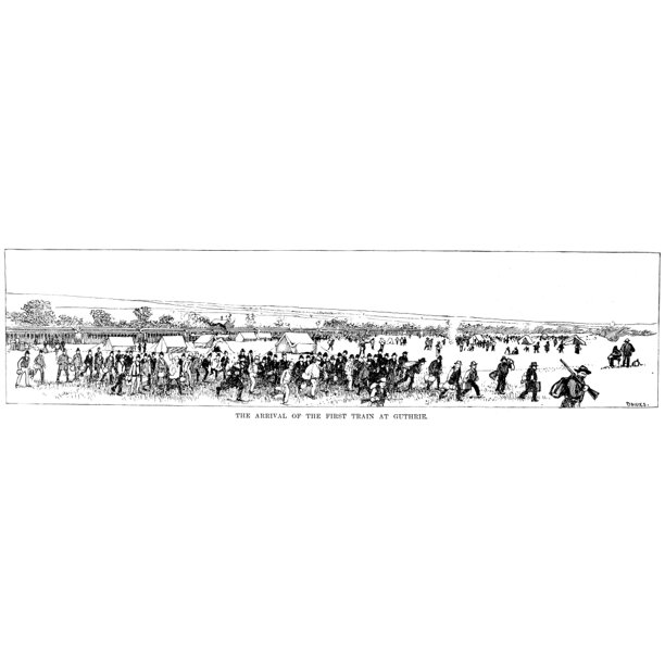 Oklahoma Land Rush 1889 Narrival Of The First Train At Guthrie Oklahoma