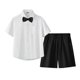 thumbnail image 1 of Odeerbi Niños 3 Piezas Caballero Traje Formal Preppy Traje Manga Corta Camisa de Vestido + Traje Pantalones Cortos + Corbata Colegial Conjunto de Uniforme, 1 of 9