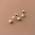 thumbnail image 4 of K-KED Sparkle 925 Sterling Silver Cute Dual Pearl Bead Drop Dangle Stud Earrings Gift-Silver, 4 of 7