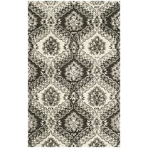 SAFAVIEH Blossom Maxwell Damask Floral Wool Area Rug, Charcoal/Ivory, 4' x 6'