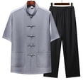 thumbnail image 2 of Jessboyy Mens 2 Piece Outfits Sets Casual Frog Button Stand Collar Shirts and Pants Sets Trendy Tai Chi Outfit Tang Suit for Men Going Out Clothing Set Gray,XXXL, 2 of 3