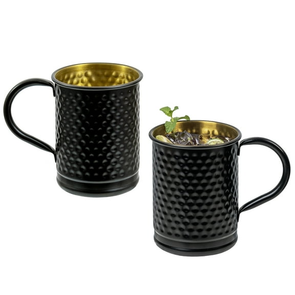 MyGift Set of 2 Matte Black and Gold Stainless Steel Moscow Mule Cocktail Mugs