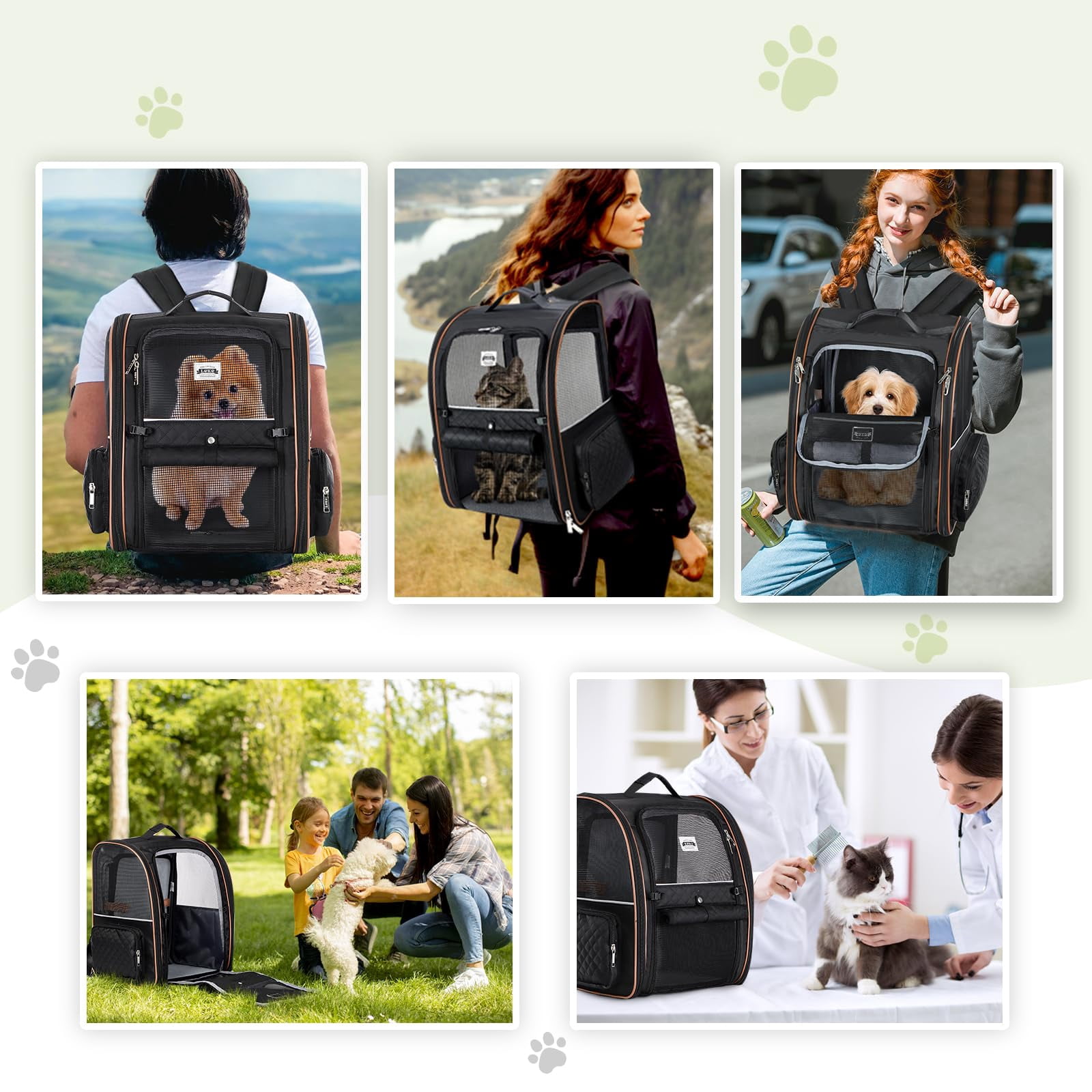 Expandable Cat Backpack Carrier for Small Dogs Medium Cats Foldable Pet Travel Backpack Comfort Lightweight Durable Fits Pets Up to 18 Lbs Ideal for Outdoor Hiking Walking Camping Black