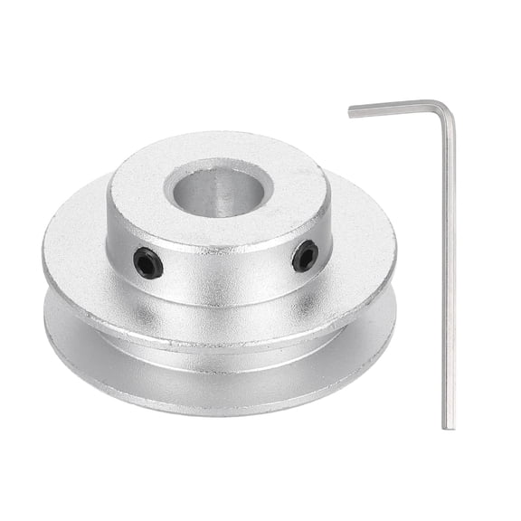Uxcell 10mm Fixed Bore 40mm OD Single Groove Pulley, 1Pcs Aluminum Alloy Mechanical V-Belt Pulley with Hex Wrench for Motor Shaft Drilling Machine 5-6 mm PU Round Belt, Silver
