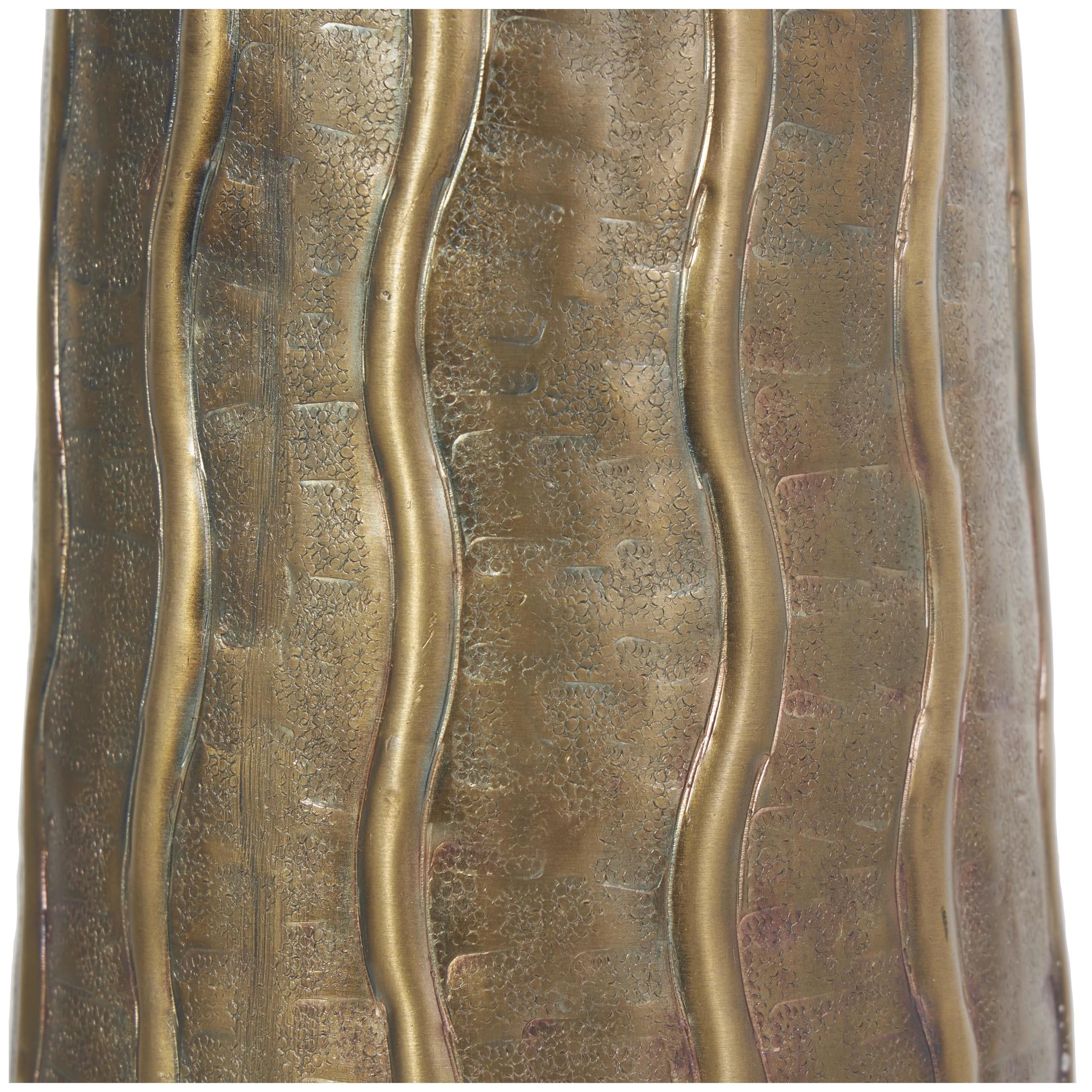 DecMode Brass Metal Snakeskin Inspired Decorative Vase with Dimensional Wavy Accents, 7" x 7" x 17"