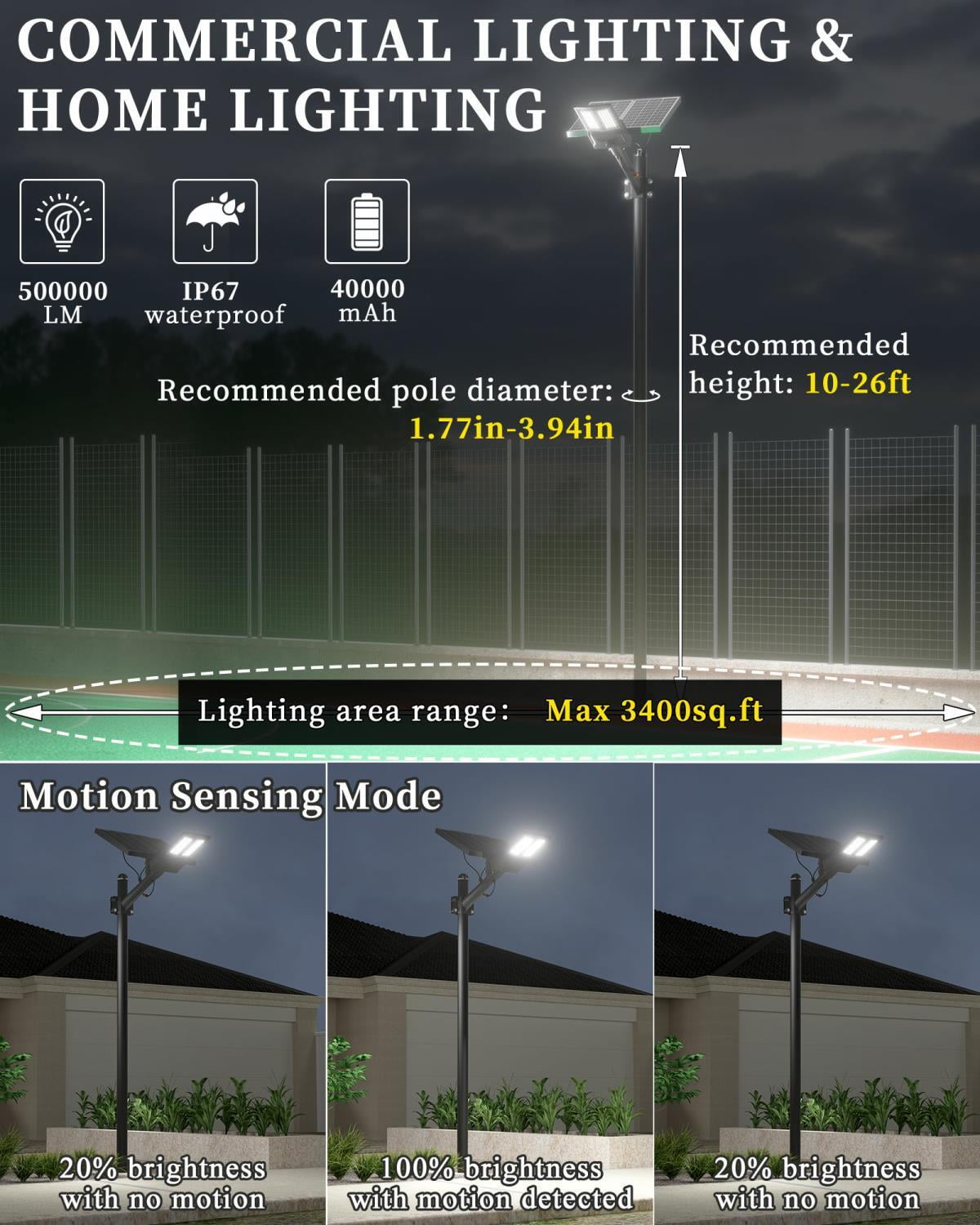 Gefolly 8500W Solar Street Lights Outdoor, 600000LM Motion Sensor Solar Parking Lot Street Lights, 6500K Flood Security Light IP67 Lamp for for Yard, Garden, Patio, Area Lighting, Wide Illumination