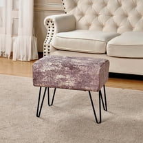 Home Soft Things Jacquard Chenille Stool Chair Upholstered Footrest Ottoman with Black Metal Legs and Padded Seat, Kasula-Light Brown, 19" x 13" x 17"