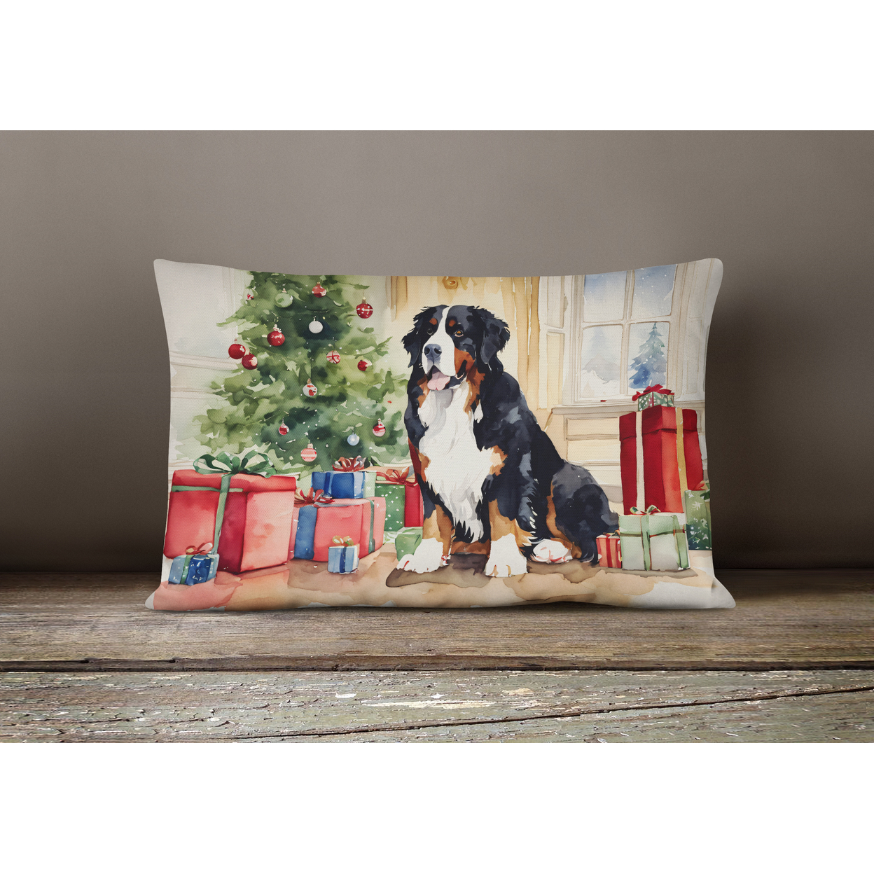 Carolines Treasures DAC1262PW1216 16 x 12 in. Unisex Bernese Mountain Dog Christmas Fabric Decorative Pillow