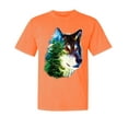 thumbnail image 1 of Wild Bobby, Earth Wolf Trees Mountains Nature, Animal Lover, Garment-Dyed Washed Look Short Sleeve T-Shirt, Neon Orange, Small, 1 of 3