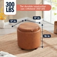 thumbnail image 2 of Ornavo Home Lawrence Round Storage Ottoman with Lift Off Lid and Tray Lid Coffee Table, Ottoman with Storage for Living Room, Bedroom and Office, Leather Cognac, 2 of 7