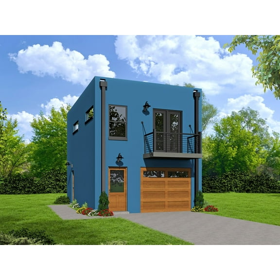 763-52: Contemporary Modern 1 Bed, 1 Bath Luxury Home Plan, 572 Sq Ft: Full Blueprints with License to Build by Home Plan Marketplace - Lesuto