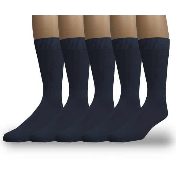 EMEM Apparel Women's Ladies Plus Size Casual Soft Ribbed Cotton Knit Classic Mid Calf Crew Dress Hosiery Socks 5-Pack Navy 10-13