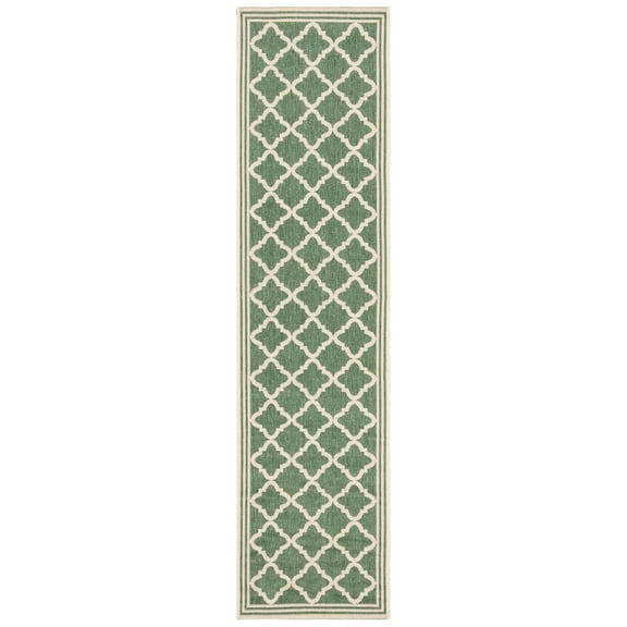 SAFAVIEH Beach House Richard Geometric Indoor/Outdoor Runner Rug, Green/Creme, 2'2" x 14'