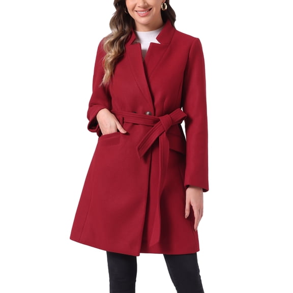 INSPIRE CHIC Abrigo Vintage con Cinturón para Mujeres, Abrigos de Invierno con Cuello Alto, M Rojo Oscuro