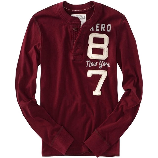 Aeropostale Aero 87 - Camiseta henley de manga larga para hombre, color rojo, XS Aeropostale henley