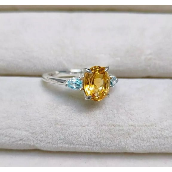Certified Natural Yellow Sapphire Ring 925 Sterling Silver Handmade Engagemant Ring