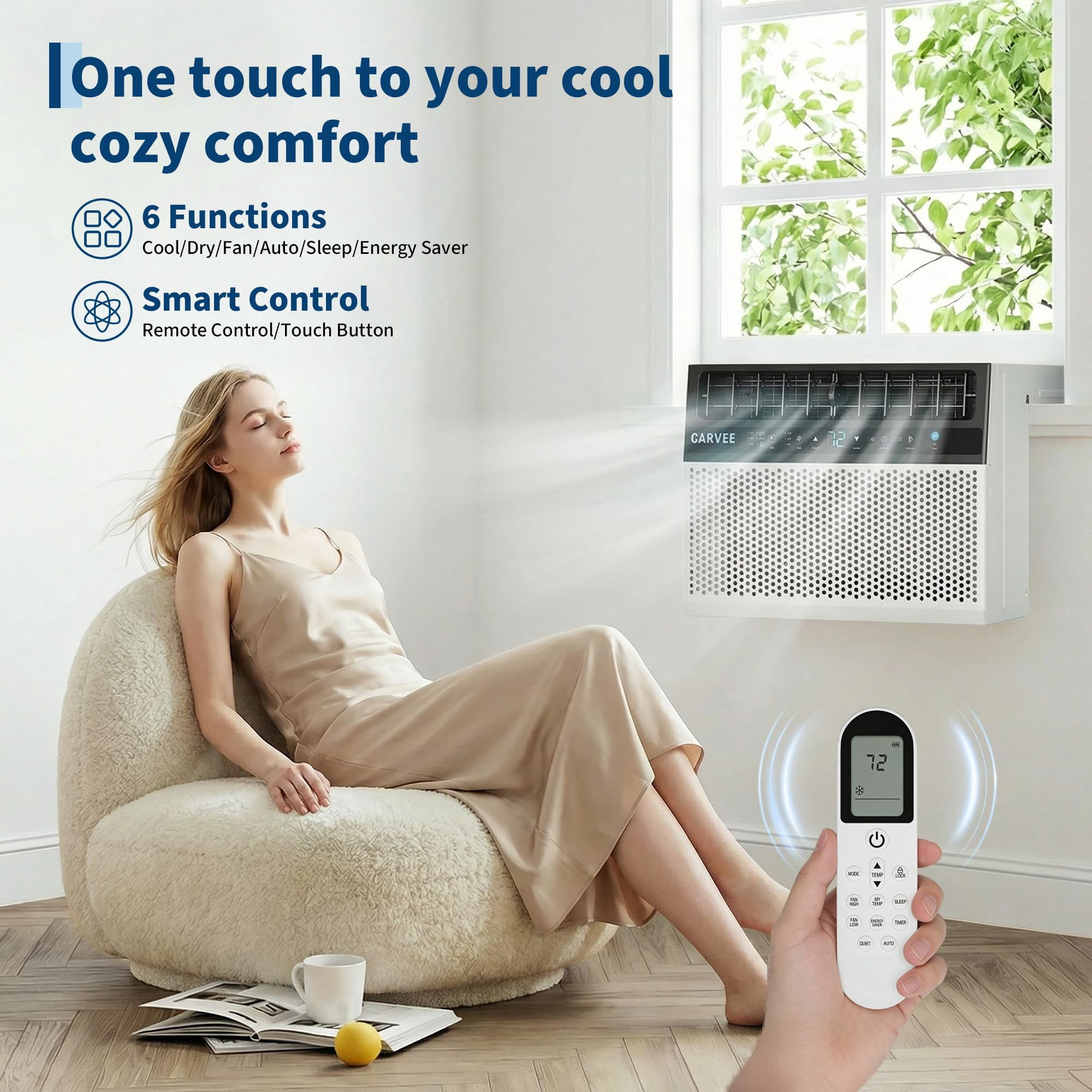 Garvee 6000 BTU Window Air Conditioner, 6-in-1 U-Shape AC Units with Remote Control, Open Window Flexibility, Cools up to 270 Sq.ft, 115V, White