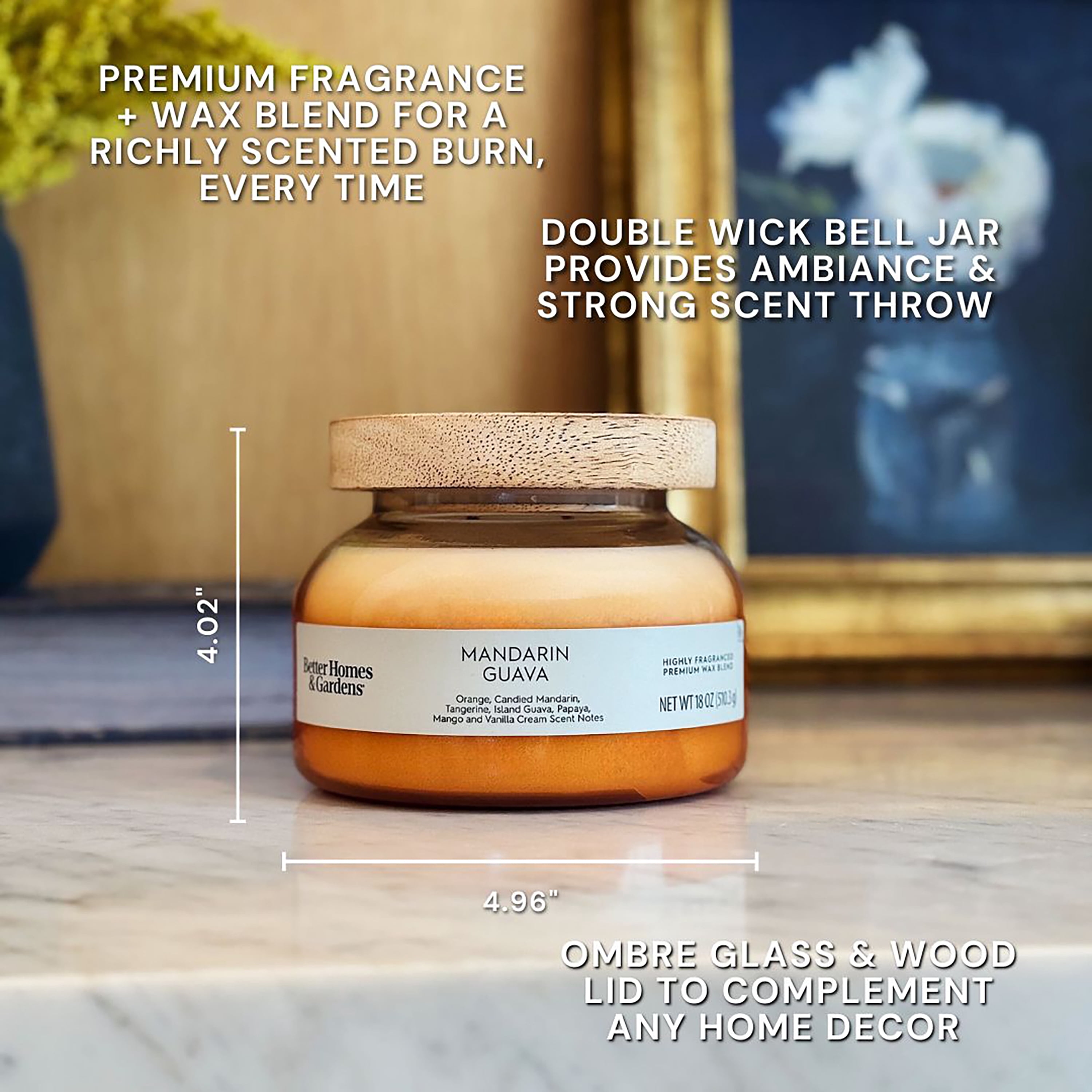 Better Homes and Gardens Mandarin and Guava Scented 2-Wick Ombre Jar Candle 18oz.