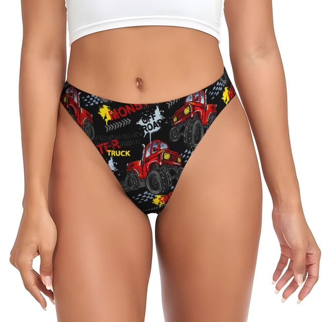 Balery Monster Truck Tangas de Algodón para Mujer con Estampado – Ropa Interior Sexy, Transpirable, G-string-4X-Large