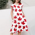 thumbnail image 3 of GDREDA Robes d'Anniversaire pour Fille Canada Imprimé Drapeau Robe Florale Canada Day pour Filles Imprimé Feuille d'Érable Rouge et Blanche à Étages en Ligne A avec Manches Volantées et Poches Robe de Fête Confortable pour Canadien, 3 of 5