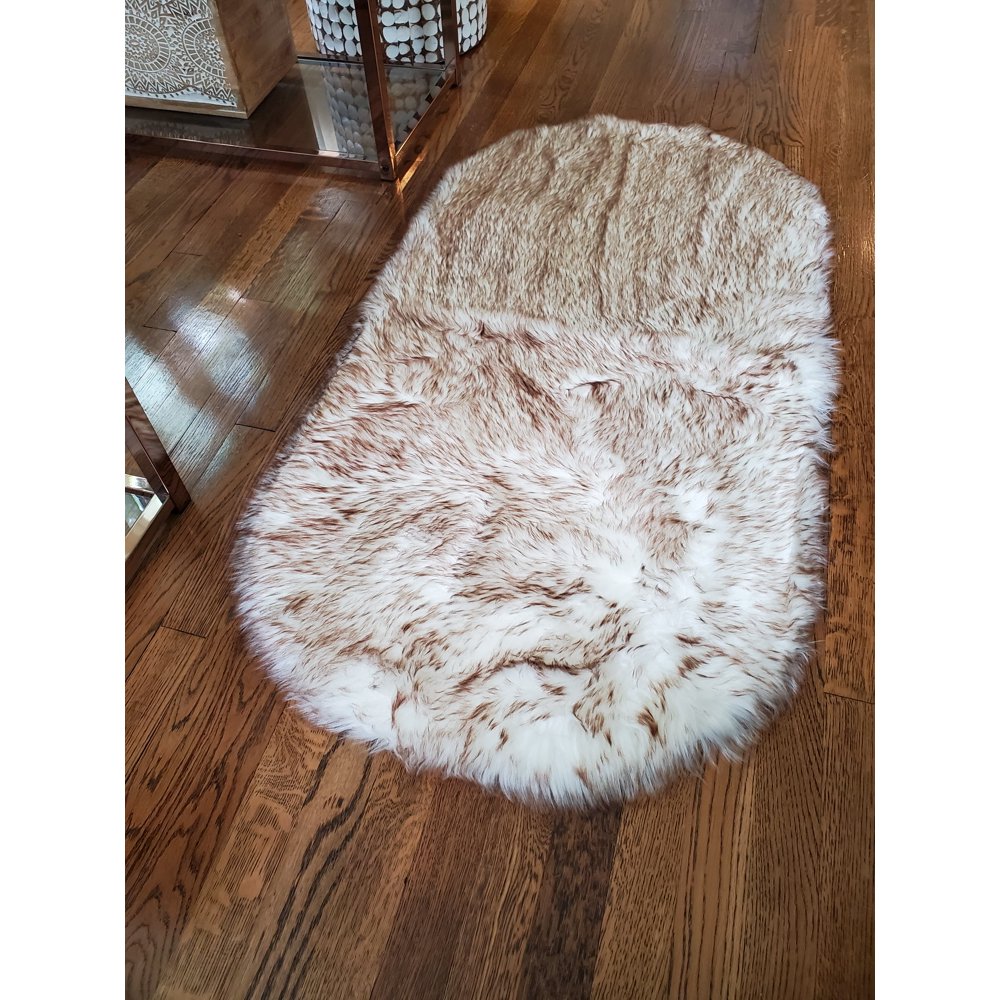 Luxury Faux Fur Sheepskin Soft Area Rug 2ft x 4ft Oval Thick Pile