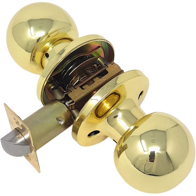 Entry Door knob with Lock One Key-Way Entrance Door Knob Entry with Key Handle Ball (Entry with Key Polished Brass)