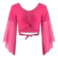 thumbnail image 3 of ZALDITA Women's 3/4 Tulle Flared Sleeve Wrap Tie Top Blouse Belly Dance Bolero Shrugs Cardigan Hot Pink One Size, 3 of 7