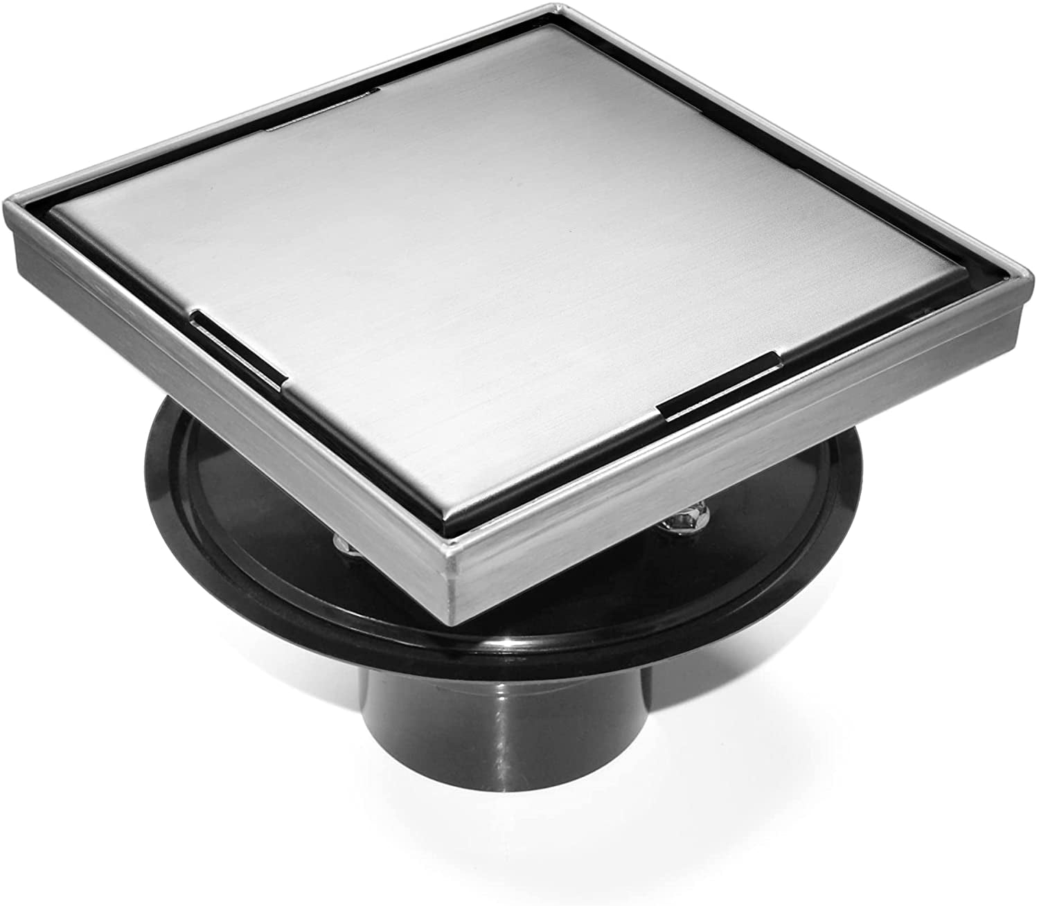 HEATGENE 4Inch Square Shower Drain with Flat Cover, Floor Shower Drain