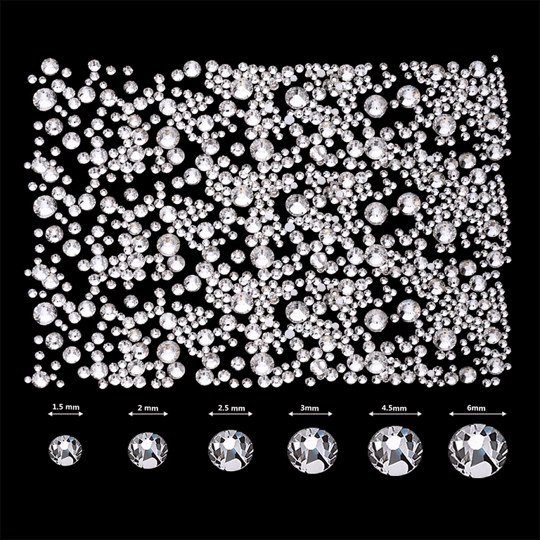 1000 Pieces Clear Flat Back Rhinestones Round Crystal Gems 1.5 Mm 5 Mm 5  Sizes