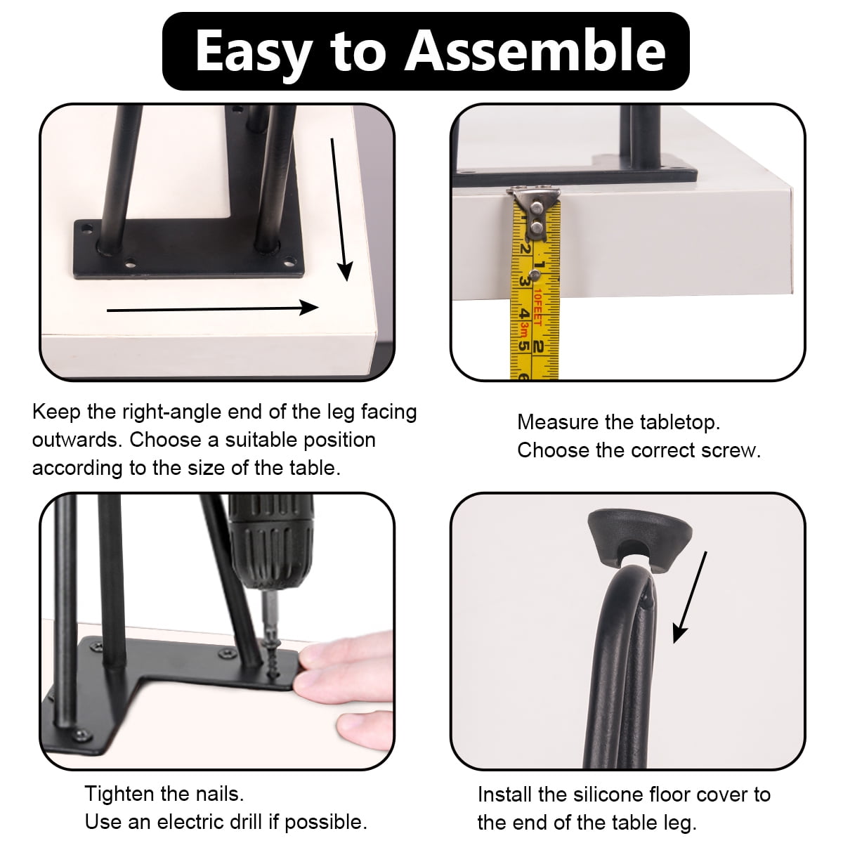 28" Heavy-Duty Hairpin Legs (8-Pack), Industrial Steel Table & Desk Risers w/ Scratch-Free Rubber Pads - DIY Furniture Upgrade, Black