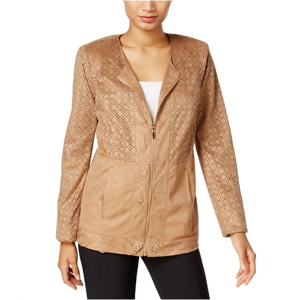JM Collection Womens Laser Cut Out Blazer Jacket Brown Medium