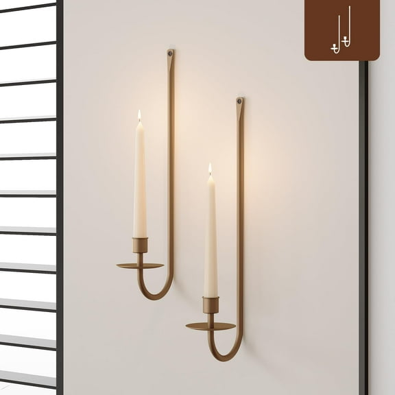 Superior Hub Metal Wall Candle Sconce Holder Set of 2 Wall Mount Candle Holder Pillar Holder Brass Modern Wall Candle Sconces Hanging for Living Room Farmhouse Fireplace Wedding