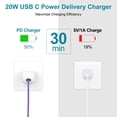 thumbnail image 4 of USB C Wall Charger for iPhone Charger, 2 Pack 20W Fast Charger Type C Charger with 6FT USB C to C Charging Cable, Type C Charger Plug USB C Block Charger Cube fits iPhone 17/16/15, Samsung, Purple, 4 of 7