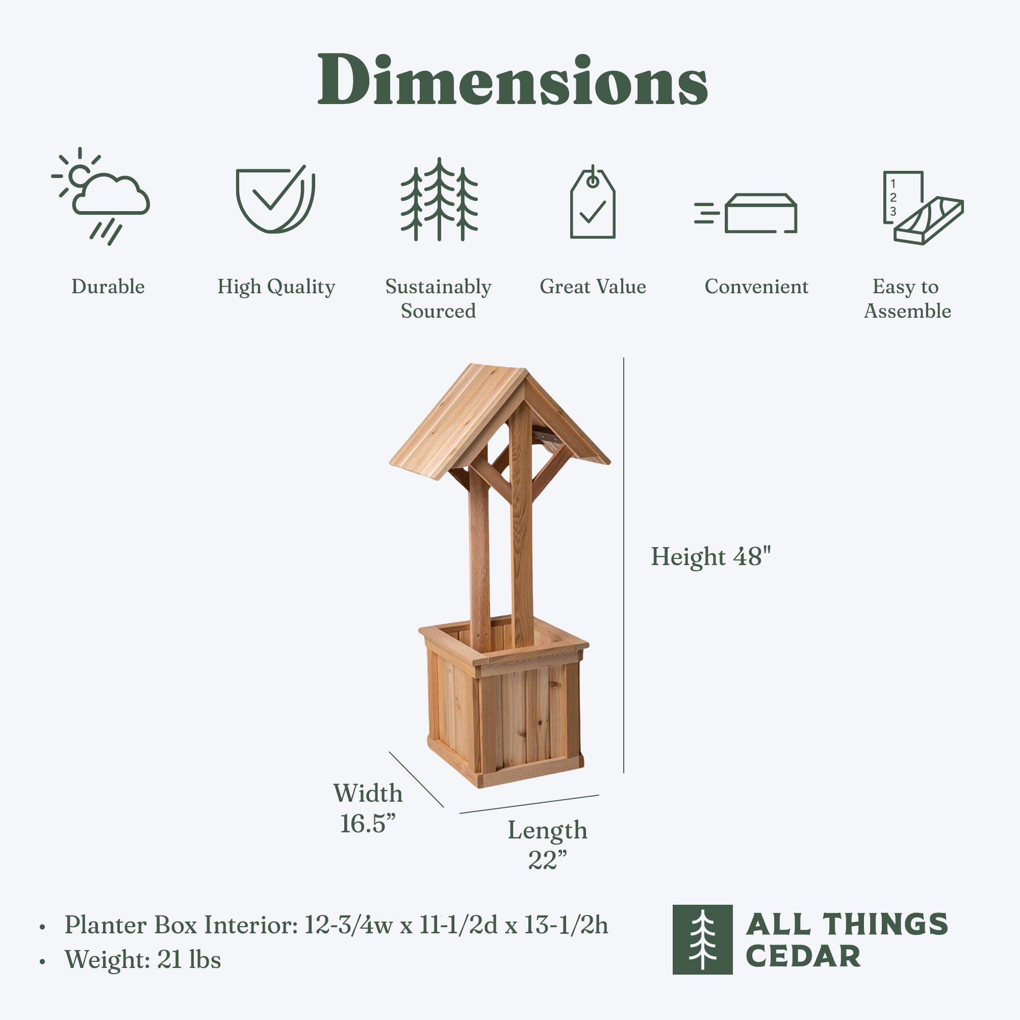 All Thing Cedar WW48 4-ft Wishing Well Planter Box - 22L x 16.5W x 48H