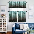 thumbnail image 2 of Teal Forest Kitchen Curtains Sets for Windows 24 Inch Length, Vintage Foggy Woods Tree Rod Pocket Window Treatments Tier Curtains and Valances Set for Bedroom/Bathroom, 2 of 8