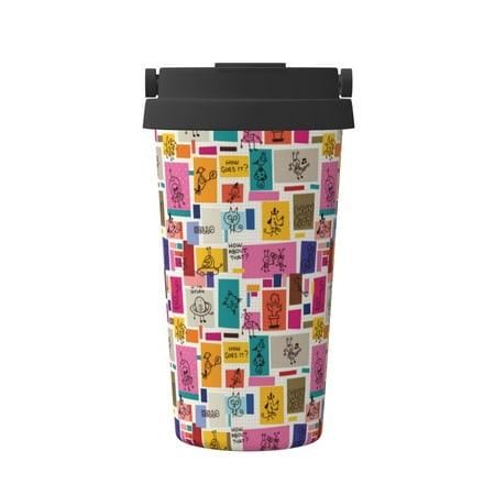 

Salouo Cute Doodles Print Coffee Travel Mug Spill Proof with Lid-Stainless Steel Vacuum Insulated Tumbler - Thermos Cup for Keep Hot/Ice Coffee Tea and Beer