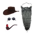 thumbnail image 1 of Sombrero de vaquero y barba, disfraz original, gafas de sol realistas para carnaval. gris, 1 of 9